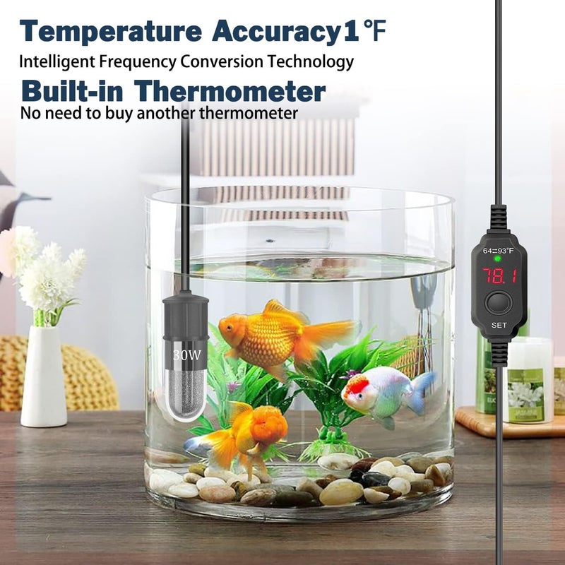 YOFOTHS Store Adjustable Mini Aquarium Heater 0.5/1/2/3 Gallon Submersible Small Fish Tank Heater 10W/20W/30W Digital Display Thermostat External Temperature Controller(30W) - Image 5